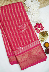 Vasundra Printed silk with foil print and rich banarasi border rani pink