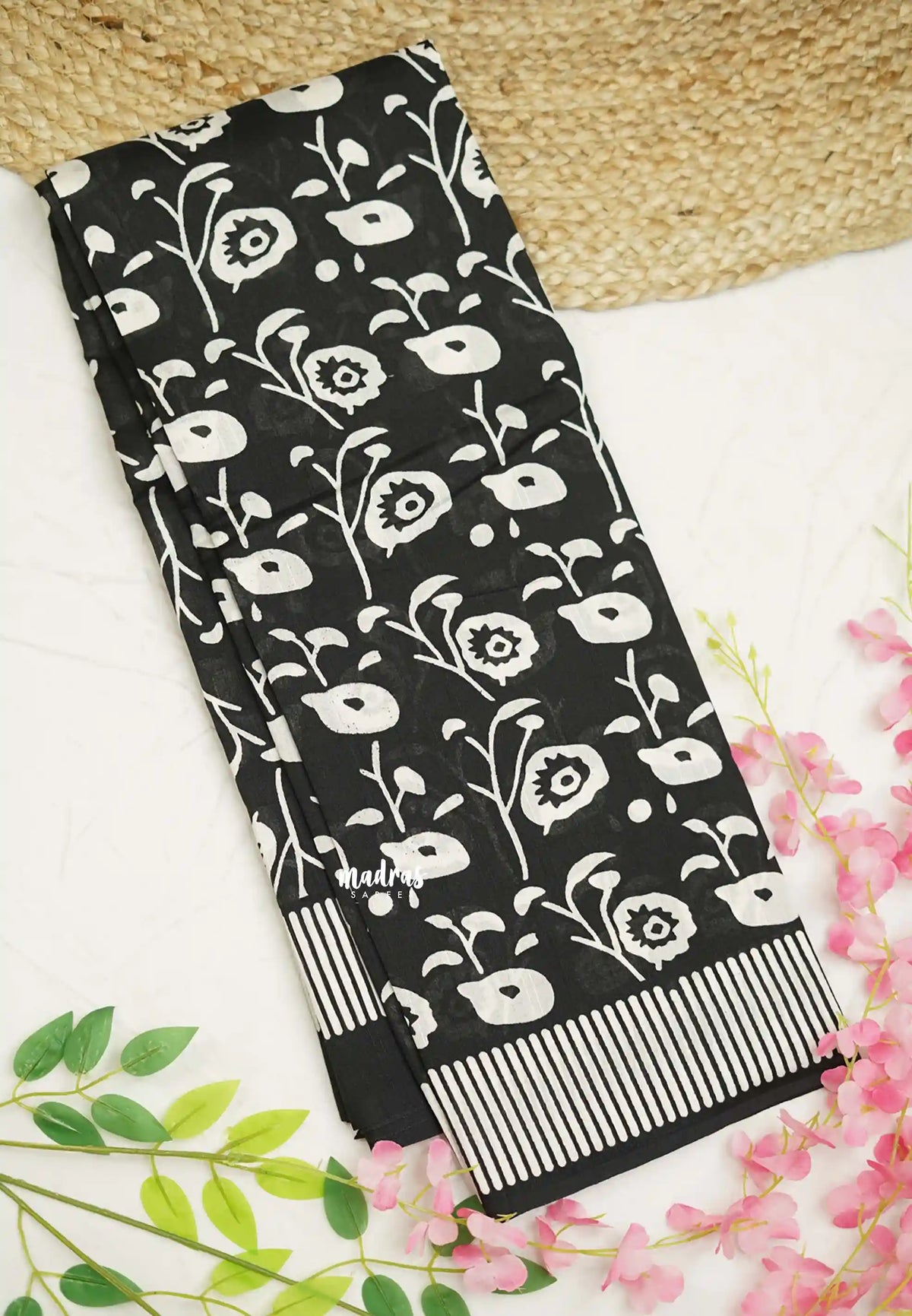 Zara Malgudi Fusion printed flower designs black color