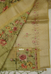 Semi Tussar saree Jute blend - Golden Green