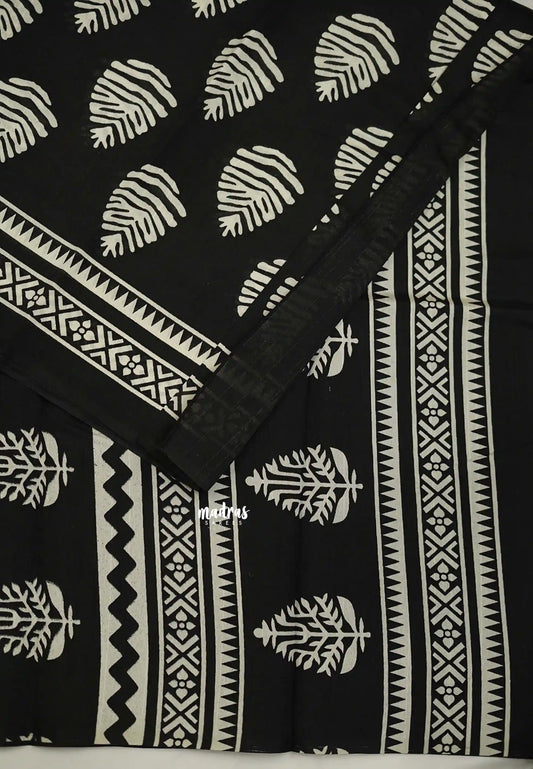 Zara Malgudi Fusion printed leaf designs black color