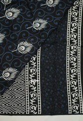 Zara Malgudi Fusion printed silk Peacock feather black color