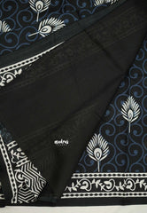 Zara Malgudi Fusion printed silk Peacock feather black color