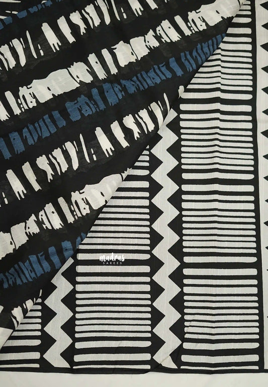 Zara Malgudi Fusion printed silk stripes designs black color