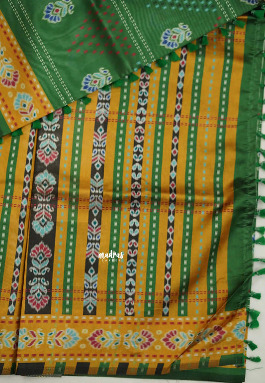 Yamini Paper silk ikkat printed design - Green