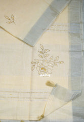 Creamy Butter - Fancy cotton Saree with Tube Beats Zardosi Work Buttas and Pallu - Perfect for Office Wear | Summer Wear | Casual Wear