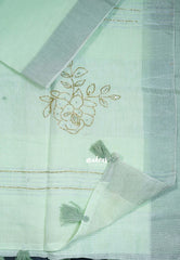 Mint Green - Fancy cotton Saree with Tube Beats Zardosi Work Buttas and Pallu - Perfect for Office Wear | Summer Wear | Casual Wear