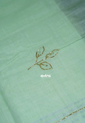 Mint Green - Fancy cotton Saree with Tube Beats Zardosi Work Buttas and Pallu - Perfect for Office Wear | Summer Wear | Casual Wear