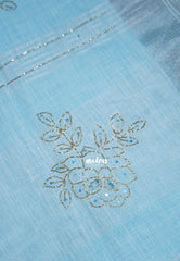 Sky Blue - Fancy cotton Saree with Tube Beats Zardosi Work Buttas and Pallu - Perfect for Office Wear | Summer Wear | Casual Wear