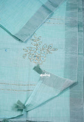 Seafoam Green - Fancy cotton Saree with Tube Beats Zardosi Work Buttas and Pallu - Perfect for Office Wear | Summer Wear | Casual Wear