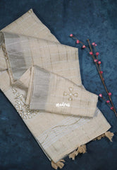 Biscut Beige - Fancy cotton Saree Checks with Tube Beats Zardosi Work Pallu - Perfect for Office Wear | Summer Wear | Casual Wear