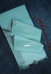 Seafoam Green - Fancy cotton Saree with Tube Beats Zardosi Work Buttas and Pallu - Perfect for Office Wear | Summer Wear | Casual Wear