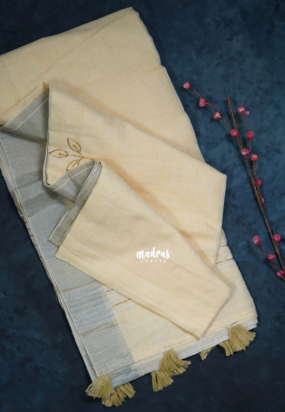 Creamy Butter - Fancy cotton Saree with Tube Beats Zardosi Work Buttas and Pallu - Perfect for Office Wear | Summer Wear | Casual Wear