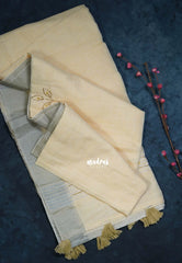 Creamy Butter - Fancy cotton Saree with Tube Beats Zardosi Work Buttas and Pallu - Perfect for Office Wear | Summer Wear | Casual Wear