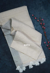 Muted Beige - Fancy cotton Saree with Tube Beats Zardosi Work Buttas and Pallu - Perfect for Office Wear | Summer Wear | Casual Wear