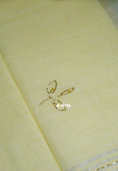 Pastel Lime Yellow - Fancy cotton Saree with Tube Beats Zardosi Work Buttas and Pallu - Perfect for Office Wear | Summer Wear | Casual Wear