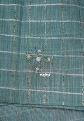 Muted Sage Green - Fancy cotton Saree Checks with Tube Beats Zardosi Work Pallu - Perfect for Office Wear | Summer Wear | Casual Wear