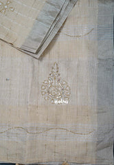 Biscut Beige - Fancy cotton Saree Checks with Tube Beats Zardosi Work Pallu - Perfect for Office Wear | Summer Wear | Casual Wear