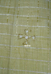 Pastel Olive Green - Fancy cotton Saree Checks with Tube Beats Zardosi Work Buttas and Pallu - Perfect for Office Wear | Summer Wear | Casual Wear