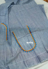 Bluish Grey - Fancy Cotton Saree with indian tribal woman embroidery Blouse