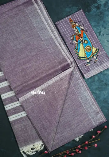 Dusky Purple – Fancy Cotton Saree with Embroidery Blouse
