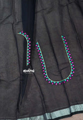 Midnight Blue - Fancy Cotton Saree with Village Folk Art Motif embroidery Blouse