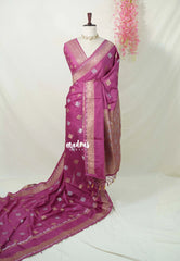 Onion Pink - Raaga - Fine quality Semi Tussar Silk with Kanchi Border and Buttas - Best for Wedding Functions