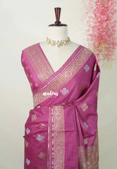 Onion Pink - Raaga - Fine quality Semi Tussar Silk with Kanchi Border and Buttas - Best for Wedding Functions
