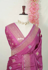 Onion Pink - Raaga - Fine quality Semi Tussar Silk with Kanchi Border and Buttas - Best for Wedding Functions