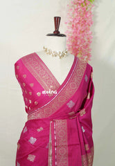Queen's Pink - Raaga - Fine quality Semi Tussar Silk with Kanchi Border and Buttas - Best for Wedding Functions