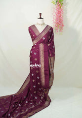 Mulberry Purple - Raaga - Fine quality Semi Tussar Silk with Kanchi Border and Buttas - Best for Wedding Functions