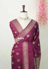 Mulberry Purple - Raaga - Fine quality Semi Tussar Silk with Kanchi Border and Buttas - Best for Wedding Functions