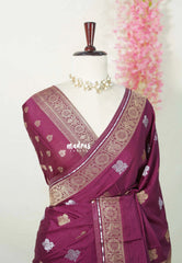 Mulberry Purple - Raaga - Fine quality Semi Tussar Silk with Kanchi Border and Buttas - Best for Wedding Functions