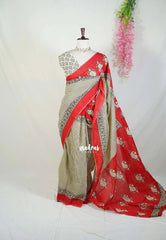 Creamy Butter - Fine Quality Pure Cotton Saree with Stripes Print and Contrast Pallu - Perfect for Regular Wear | Casual Wear | Summer Wear