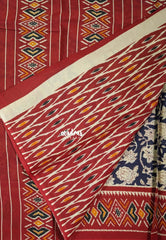 Indigo Blue-D2 - Fine Quality Pure Cotton Saree Kalamkari Body Patola Ikkat Border and Pallu - Perfect for Regular Wear | Casual Wear | Summer Wear