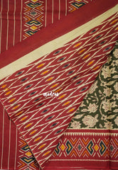 Olive Green-D2 - Fine Quality Pure Cotton Saree Kalamkari Body Patola Ikkat Border and Pallu - Perfect for Regular Wear | Casual Wear | Summer Wear