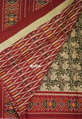 Olive Green - Fine Quality Pure Cotton Saree Kalamkari Body Patola Ikkat Border and Pallu - Perfect for Regular Wear | Casual Wear | Summer Wear