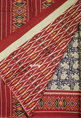 Indigo Blue - Fine Quality Pure Cotton Saree Kalamkari Body Patola Ikkat Border and Pallu - Perfect for Regular Wear | Casual Wear | Summer Wear