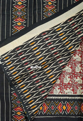 Dark Red - Fine Quality Pure Cotton Saree Kalamkari Body Patola Ikkat Border and Pallu - Perfect for Regular Wear | Casual Wear | Summer Wear