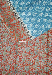 Muted Teal Blue - Fine Quality Pure Cotton Saree with Baghru Prints in Body Kalamkari Border and Pallu  - Perfect for Regular Wear | Casual Wear | Summer Wear