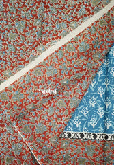 Muted Teal Blue - Fine Quality Pure Cotton Saree with Baghru Prints in Body Kalamkari Border and Pallu  - Perfect for Regular Wear | Casual Wear | Summer Wear