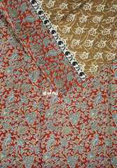 Muted Mustard Brown - Fine Quality Pure Cotton Saree with Baghru Prints in Body Kalamkari Border and Pallu  - Perfect for Regular Wear | Casual Wear | Summer Wear