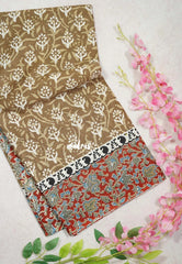 Muted Mustard Brown - Fine Quality Pure Cotton Saree with Baghru Prints in Body Kalamkari Border and Pallu  - Perfect for Regular Wear | Casual Wear | Summer Wear