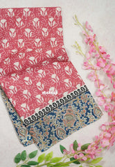 Muted Peach Red - Fine Quality Pure Cotton Saree Bagru Prints Body Kalamkari Border and Pallu - Perfect for Regular Wear | Casual Wear | Summer Wear