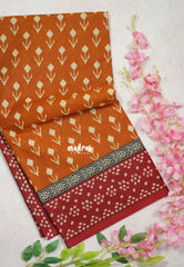 Mustard Orange - Fine Quality Pure Cotton Saree with Ikkat Prints - Perfect for Regular Wear | Casual Wear | Summer Wear