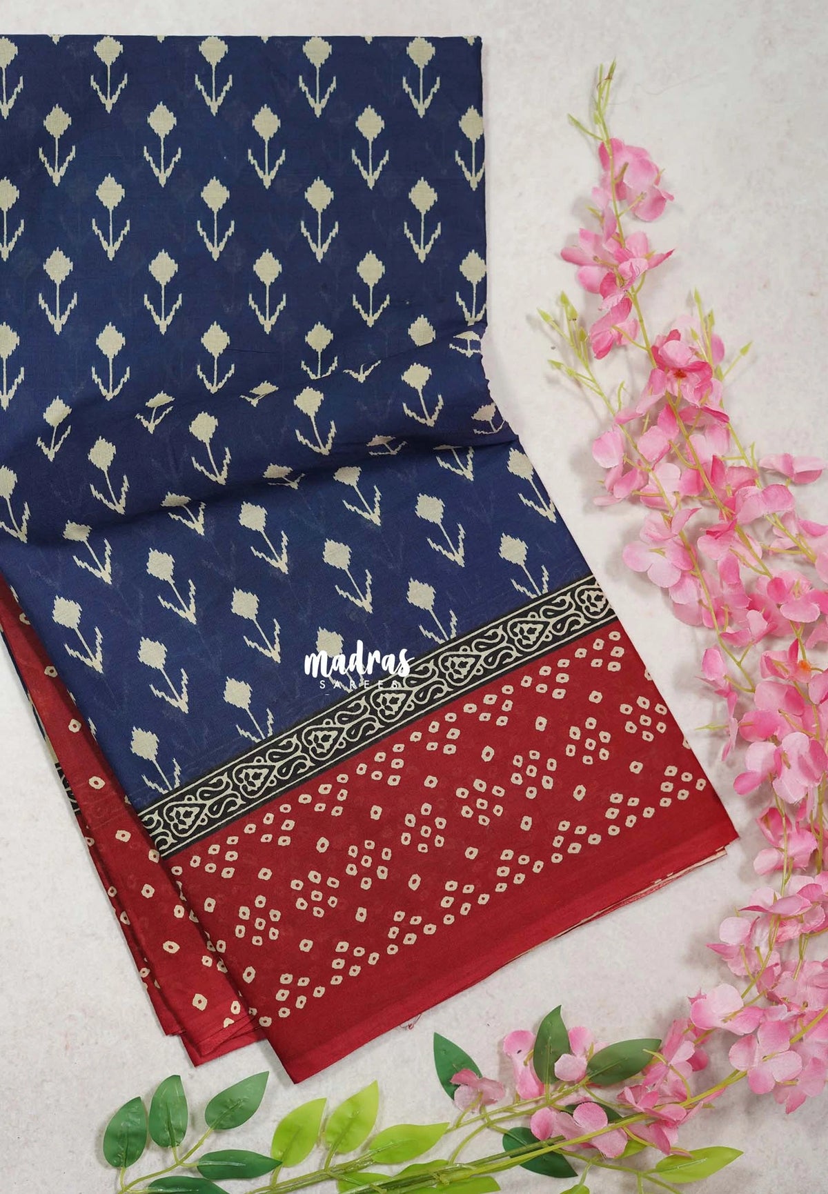 Indigo Blue - Fine Quality Pure Cotton Saree with Ikkat Prints - Perfect for Regular Wear | Casual Wear | Summer Wear