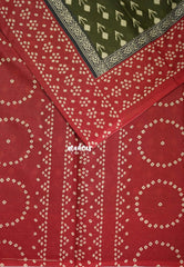 Dark Olive Green - Fine Quality Pure Cotton Saree with Ikkat Prints - Perfect for Regular Wear | Casual Wear | Summer Wear