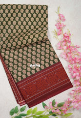 Olive Green - Fine Quality Pure Cotton Saree with Jaipur Prints - Perfect for Regular Wear | Casual Wear | Summer Wear