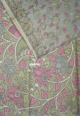 Pastel Grey - Fine Quality Pure Cotton Saree with Kalamkari Floral Design - Perfect for Regular Wear | Casual Wear | Summer Wear