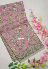 Pastel Pink - Fine Quality Pure Cotton Saree with Kalamkari Floral Design - Perfect for Regular Wear | Casual Wear | Summer Wear