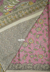 Pastel Pink - Fine Quality Pure Cotton Saree with Kalamkari Floral Design - Perfect for Regular Wear | Casual Wear | Summer Wear